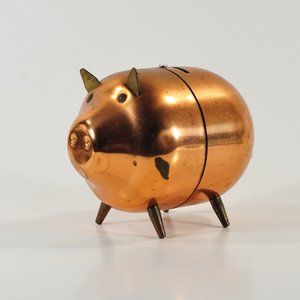 1970s Modern Cute Piggy Bank Shiny Copper